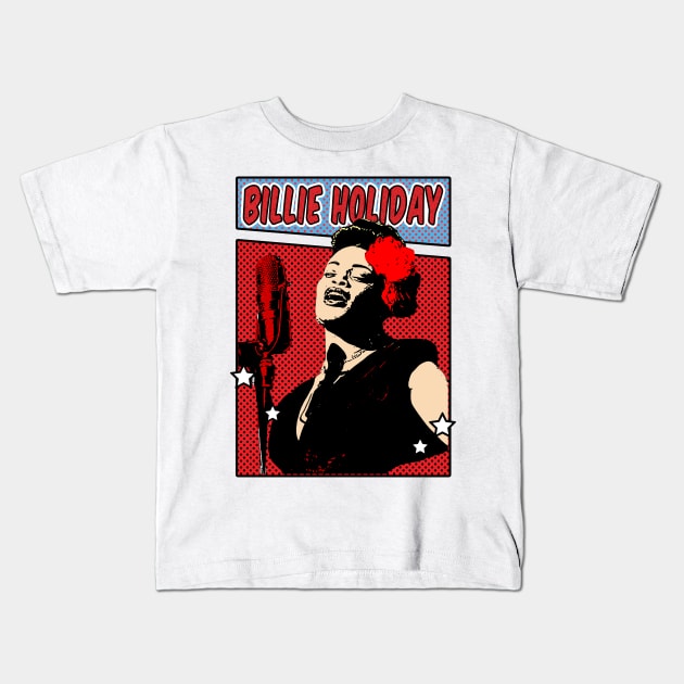 Billie Holiday Comic style Kids T-Shirt by Flasher